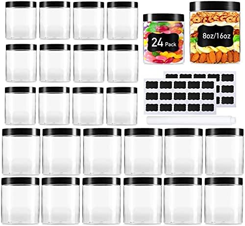 Vivimee 24 Pack Clear Plastic Jars with Lids 16 oz 8 oz