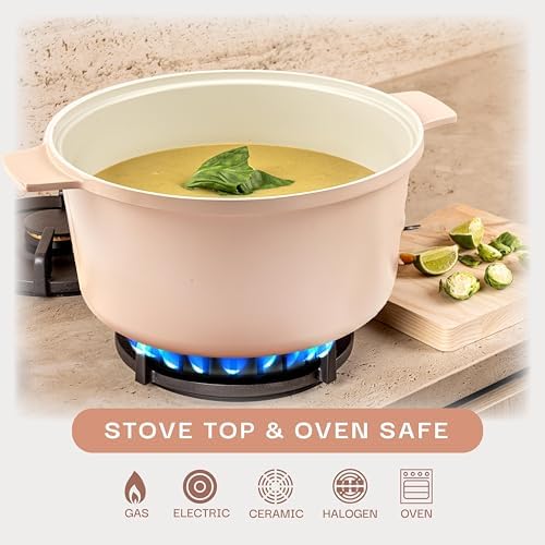 5 Qt Lightweight Nonstick Ceramic Dutch Oven Pot with Lid