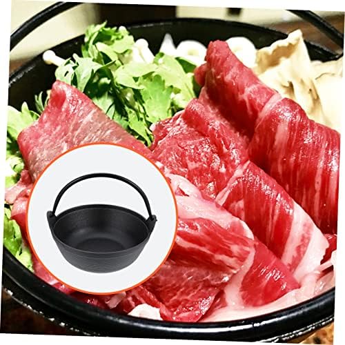 1pc Thick Cast Iron Saucepan with Strainer Deck and Lid Black