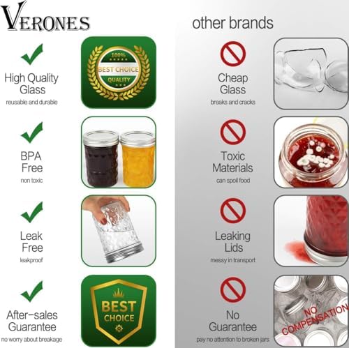 12-Pack 16oz Wide Mouth Mason Jars Verones Preserve Canning Jar Set