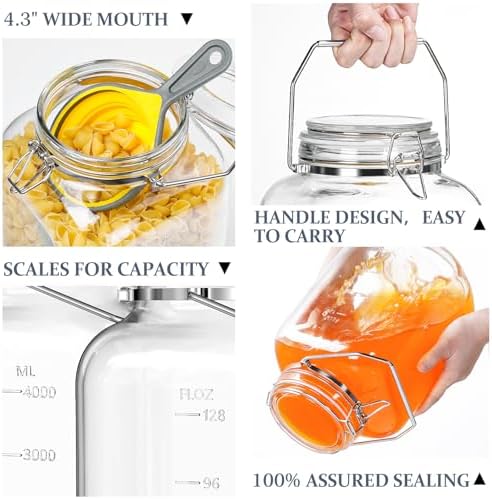 Folinstall 2 Pack Gallon Glass Jars with Airtight Lids