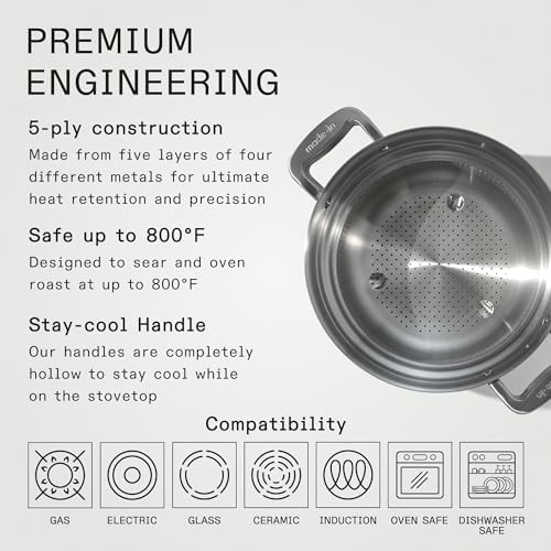 Made In 8 Quart Stock Pot with Lid and Pasta Insert