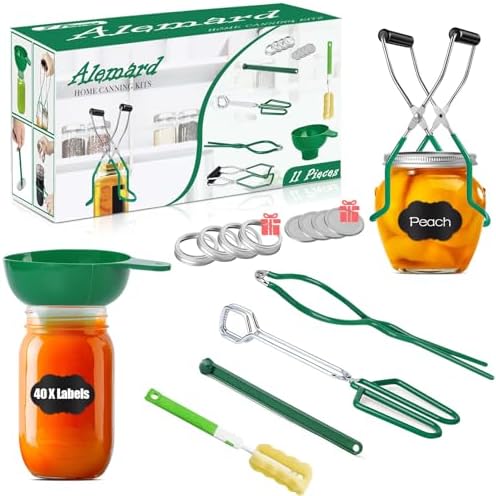 Alemard 11pc Canning Kit - Jar Lifter Lid Lifter Funnel Wrench Lids Rings