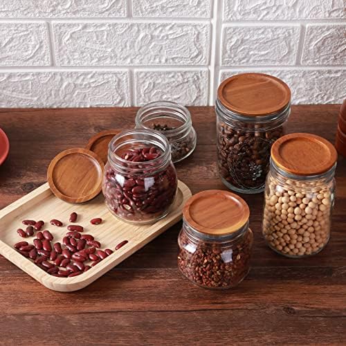 12-Piece Acacia Wooden Mason Jar Lid Set with Silicone Airtight Seals