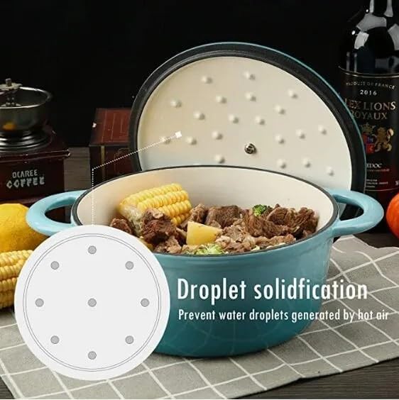 5 Qt Nonstick Cast Iron Stockpot E-coated Durable Heat Retentive