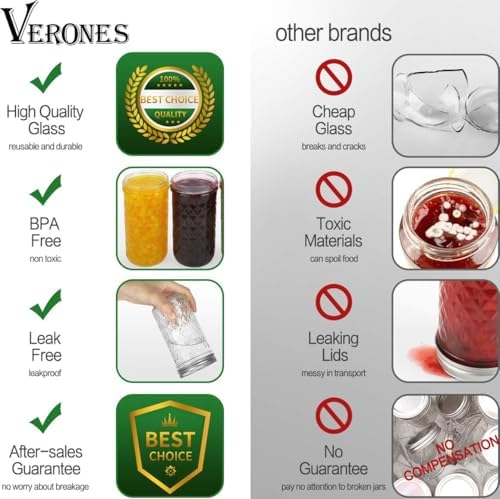Verones Mason Jars 12 OZ - 15 Pack
