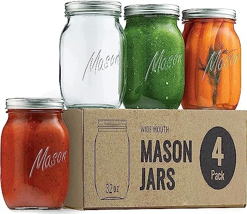 CAMDEPOSU 32 oz Wide Mouth Mason Jars 4 Pack
