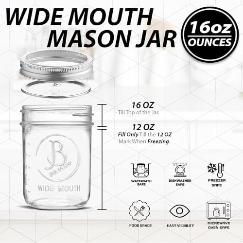 Jar Boss Wide Mouth Mason Jars 16oz 6-Pack