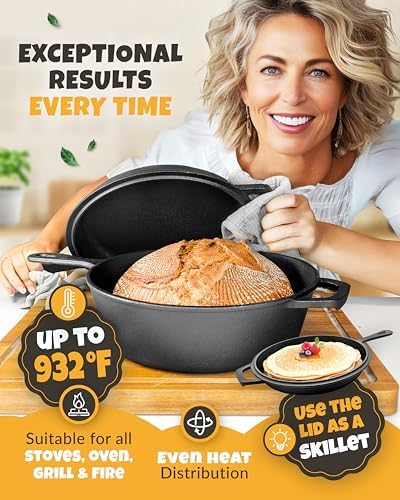 Crustlove - Authentic Cast Iron Dutch Oven for Bread Baking Sourdough Preparation