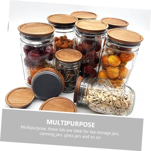 BIUDECO 2pcs Mason Jar Wooden Lids with Silicone Seals