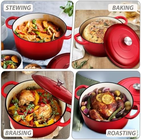 JoyfairDutch Oven Pot with Lid Red