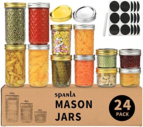 Mason Jars Set - 24 pack with Regular Lids