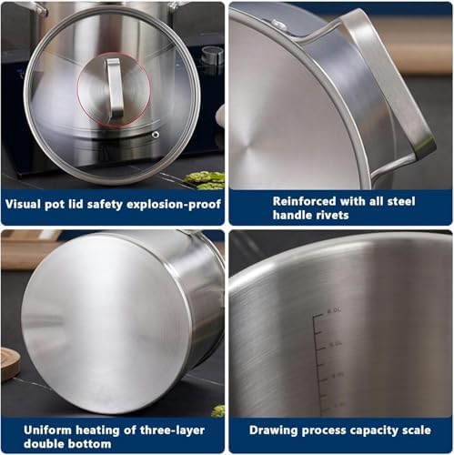 Sturdy 304 Steel Stock Pot with Glass Lid