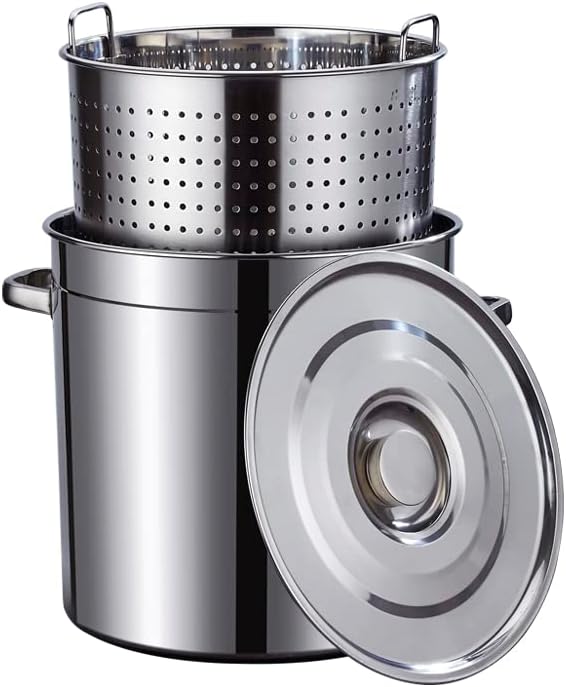 Stainless Steel Stockpot Heavy Duty Lid Included Perfect for Tamales More