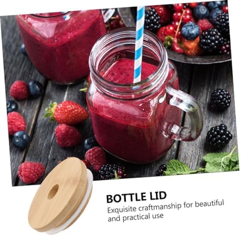 Mason Jar Lids with Straw Hole Reusable Sealing Covers Wood Bamboo Design