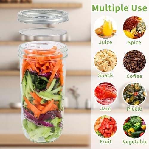 24 oz Mason Jars 6-Pack Canning Fermenting Jar Set