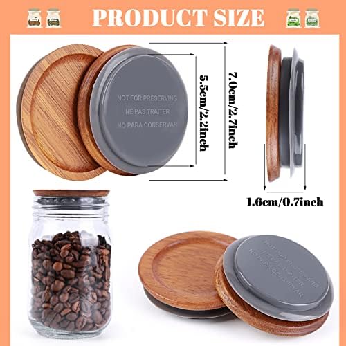 12-Piece Acacia Wooden Mason Jar Lid Set with Silicone Airtight Seals