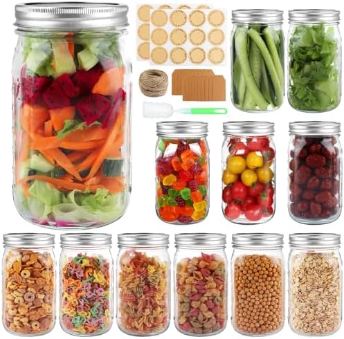 PINIWON Wide Mouth Mason Jars 32 oz 12 Pack