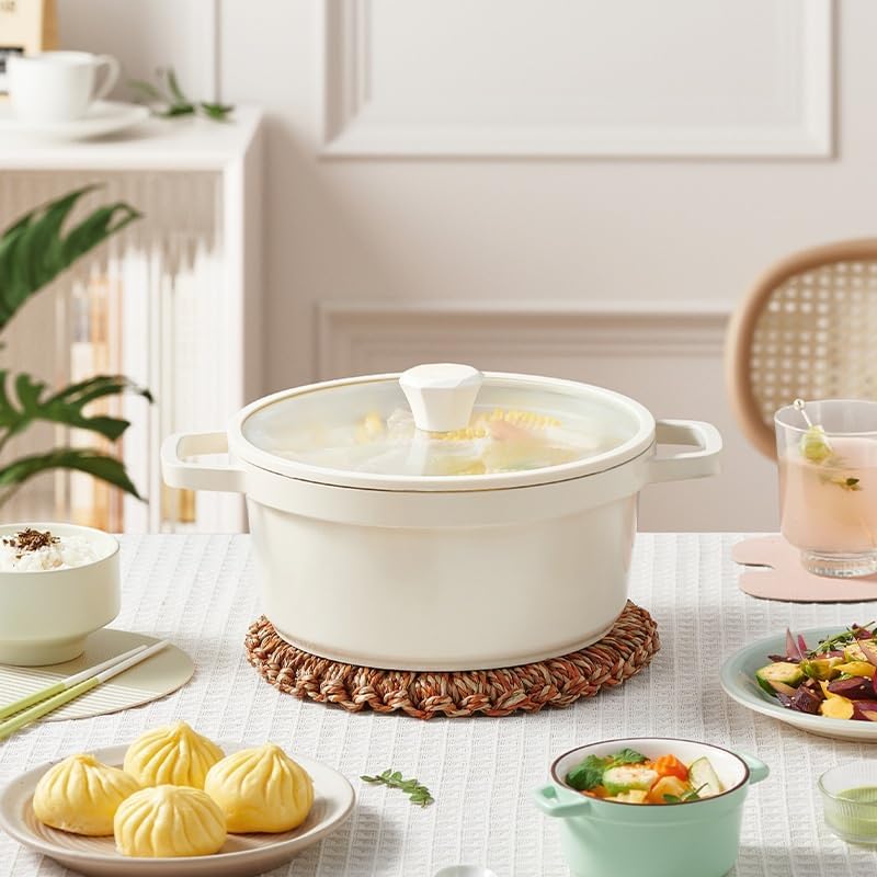 VKEID 78in White Ceramic Nonstick Stockpot with Heat-Resistant Handle