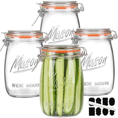 Anwoi Wide-Mouth Mason Jars 4-Pack 32 oz