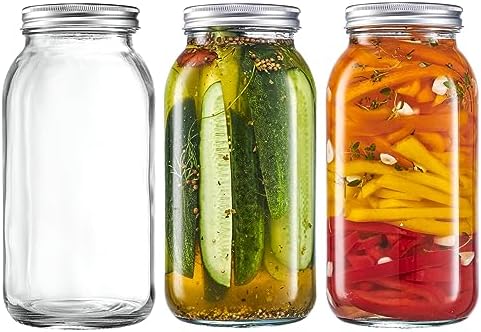 GLING 3-Pack 64 Oz Wide-Mouth Glass Mason Jars with Airtight Lids