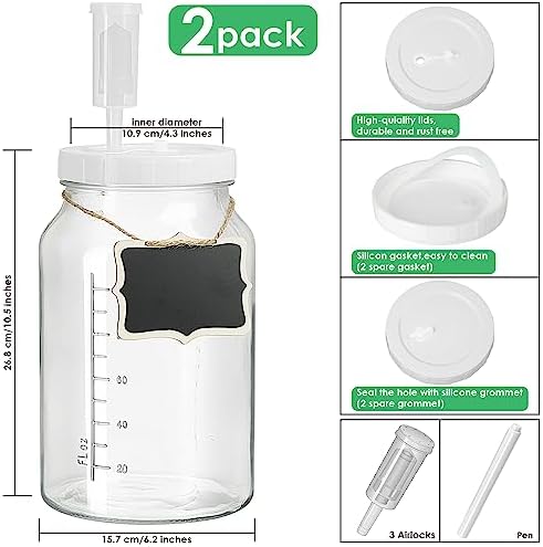 Qianfenie 2-Pack Fermentation Jars for Pickling Brewing Durable Airtight Glass