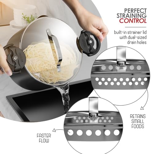 EATEX 5-Quart Pasta Pot with Strainer Lid Nonstick Stainless Steel