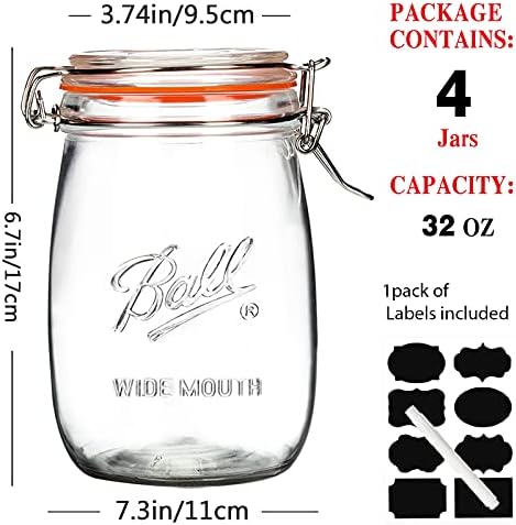 Wide Mouth 32OZ Glass Jars 4 Pack