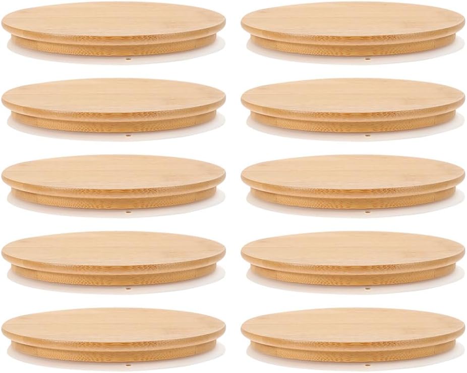 Amosfun 10pack Bamboo Mason Jar Lids with Silicone Sealing Rings