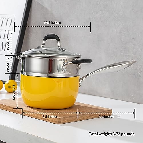 Ceramic Nonstick Tri-Ply Stainless Steel Saucepan