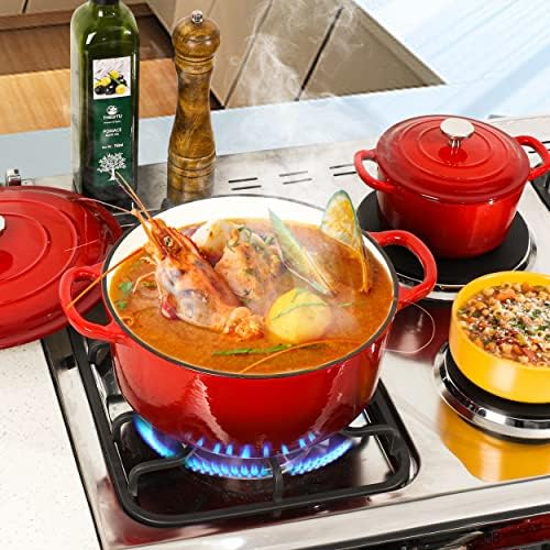 Enameled Cast Iron Dutch Oven Set - Easy Cooking Health and Versatility