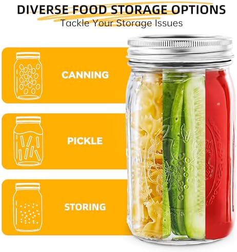 Wide Mouth Mason Jars 32 oz 4 Pack Fermenting Pickling Freezing Preserving Jar