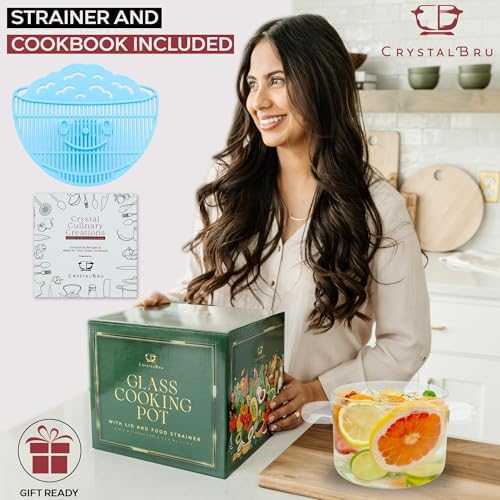 Crystalbru 2L Clear Glass Simmer Pot with Lid Strainer
