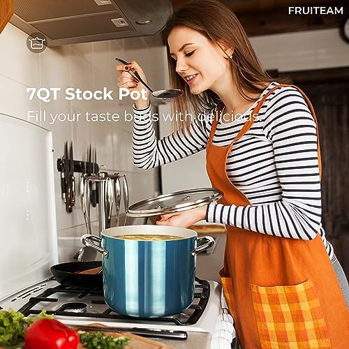 FRUITEAM Nonstick Stock Pot 7 Qt Perfect for Family Meals