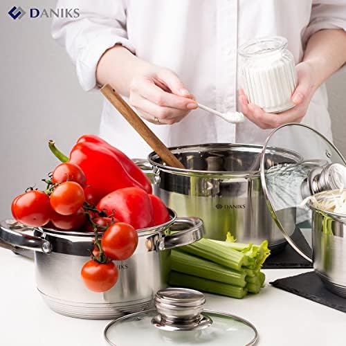 Daniks Standard Stainless Steel Stock Pot with Glass Lid 4 Quart