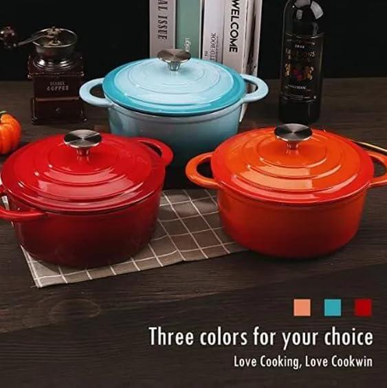 5 Qt Nonstick Cast Iron Stockpot E-coated Durable Heat Retentive
