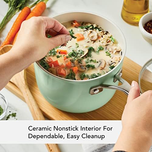 3 Quart KitchenAid Hard Anodized Ceramic Nonstick Sauce Pan With Lid Pistachio