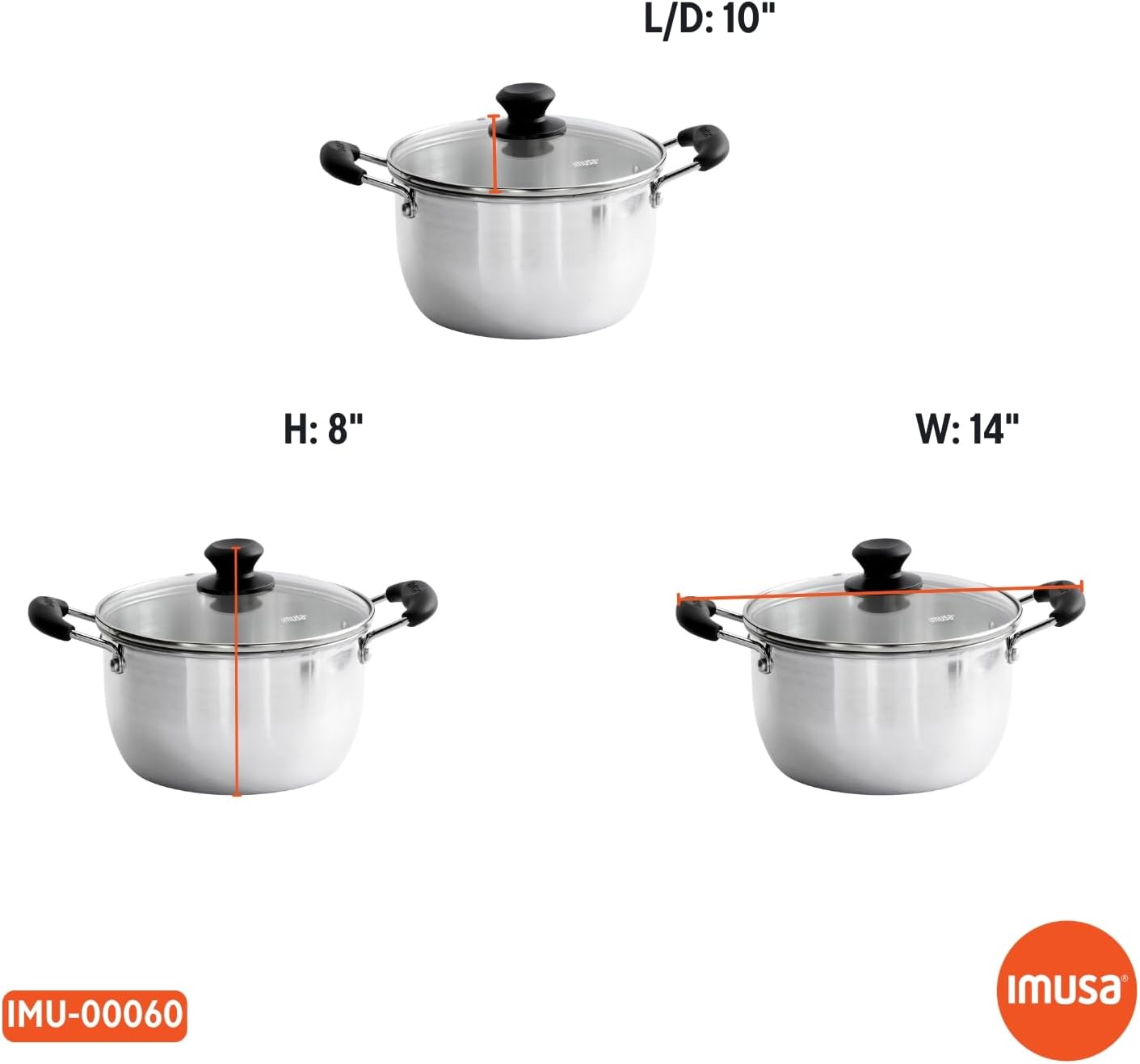 IMUSA USA 6-Quart Aluminum Pot with Glass Lid and Bakelite Handle