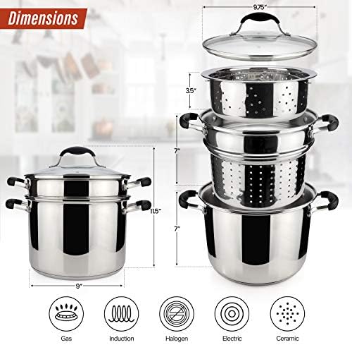 Avacraft 4-Piece Stainless Steel Pasta Set 7 Quart Glass Lid Steamer Basket