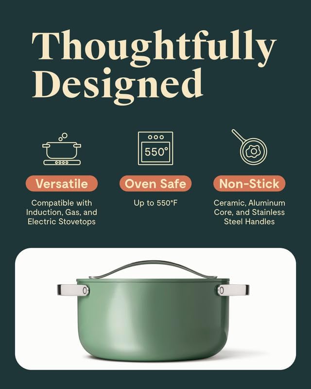 Caraway Nonstick Ceramic Dutch Oven Pot with Lid - Sage