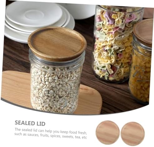 BIUDECO 2pcs Mason Jar Wooden Lids with Silicone Seals