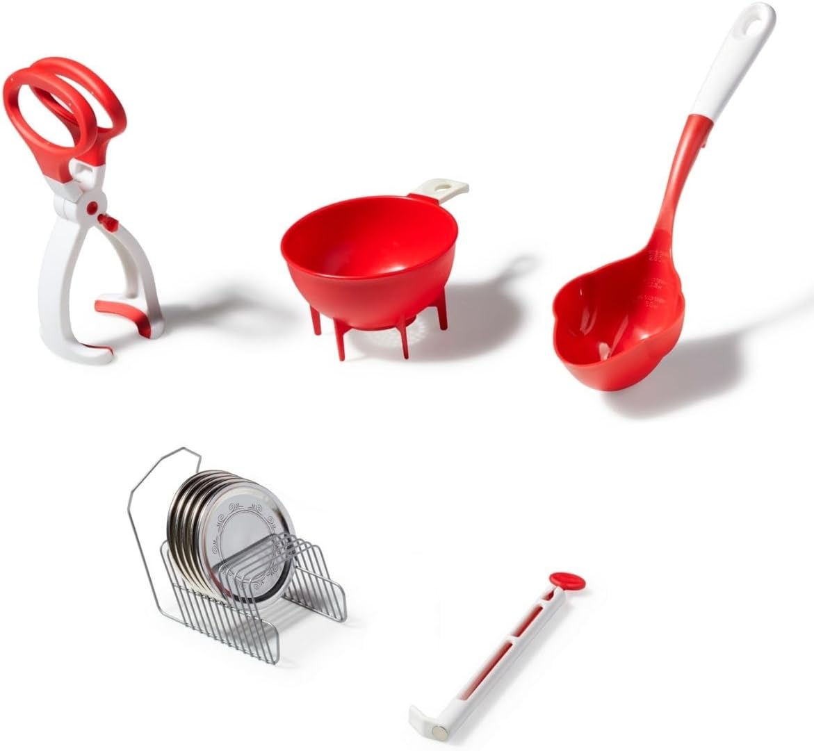 5-Piece Canning Set Medium Red Jar for Home Use