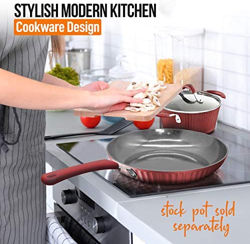 NutriChef 8 Durable Non-Stick Skillet - Red
