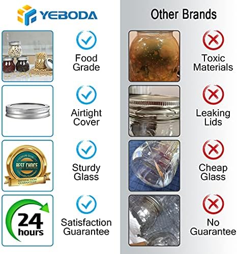Yeboda 9-Pack Wide Mouth Mason Jars with Airtight Lids