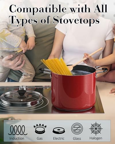 Cook N Home 105 Qt Nonstick Stockpot with Marble Red Glass Lid