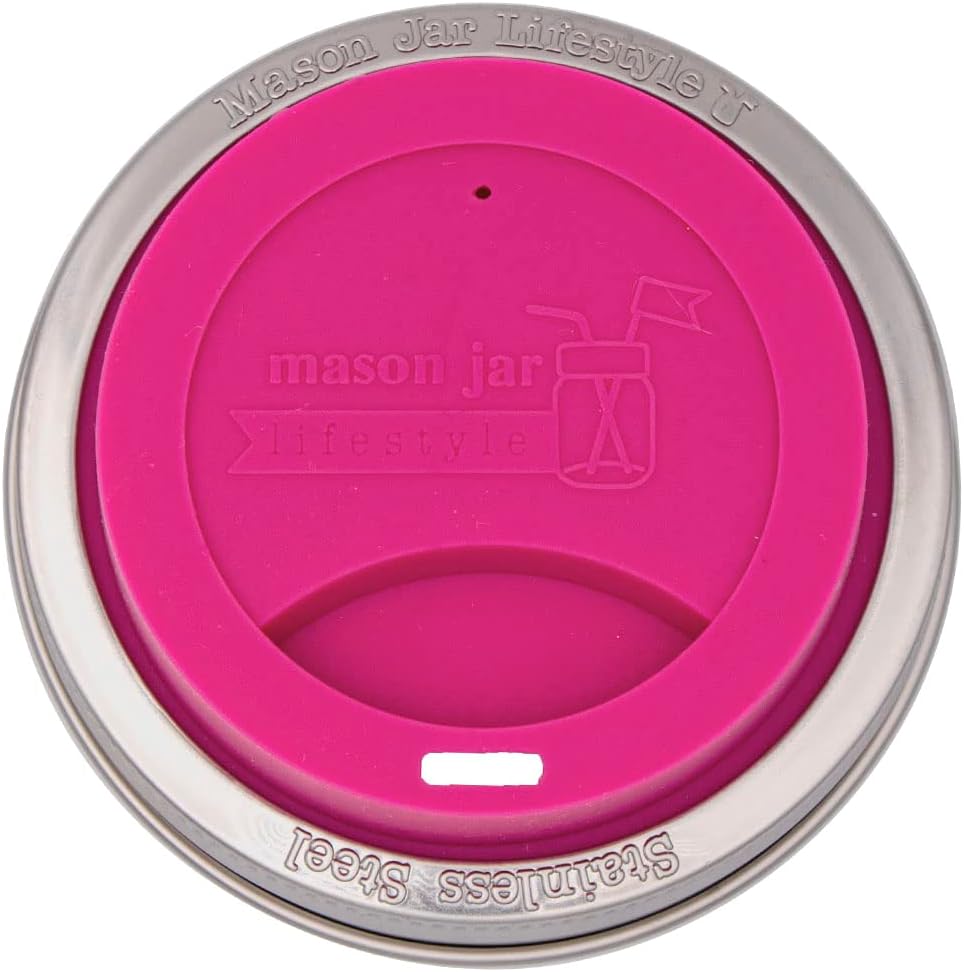 Silicone Drinking Lids with Stainless Steel Bands 2 Pack Berry Pink