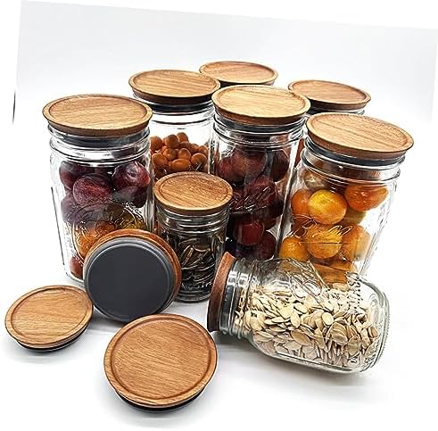 MAGICLULU 2pcs Mason Jar Wooden Lids with Silicone Seals