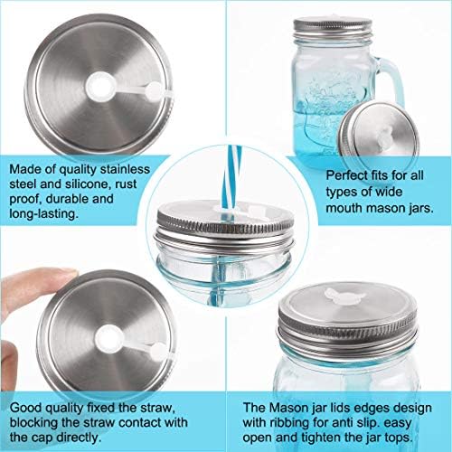 2-Pack Stainless Steel Wide Mouth Mason Jars Lids with Straw Hole
