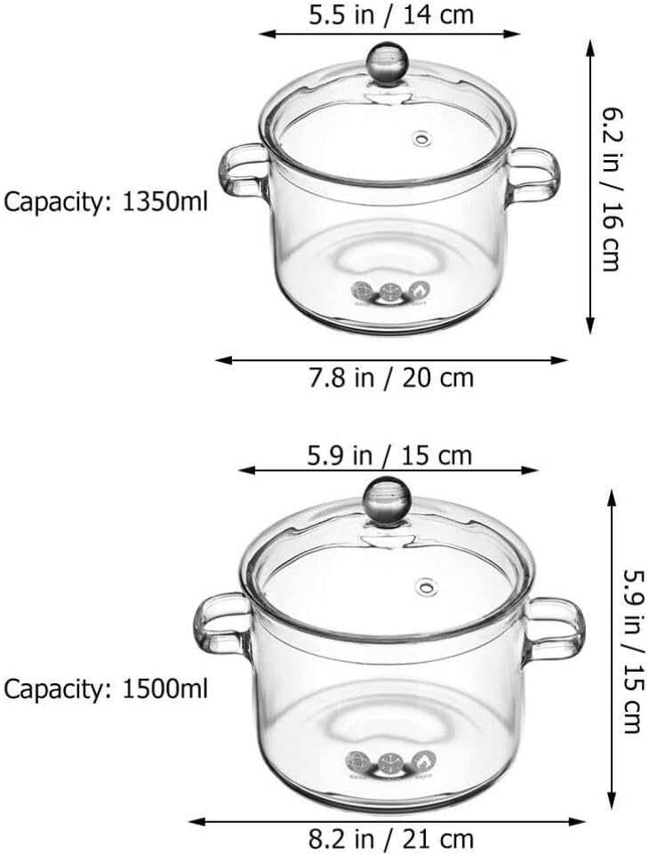 Hemoton - Ergonomic 45oz50oz Glass Pots for Stove Cooking