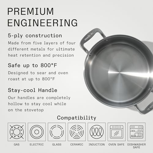 Made In Professional 8 Quart Stainless Steel Stock Pot with Lid